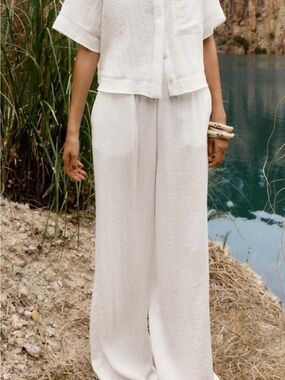 Zara white Wide-Leg-Blend Pants